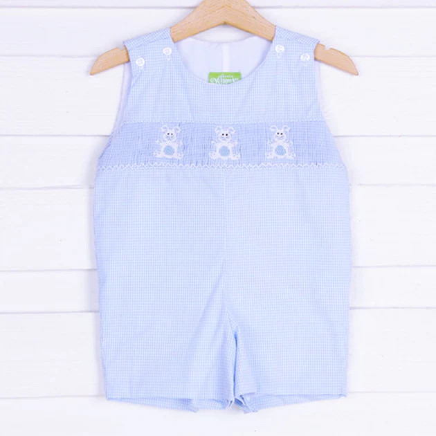 Bunny Smocked Light Blue Gingham Jon Jon | Classic Whimsy