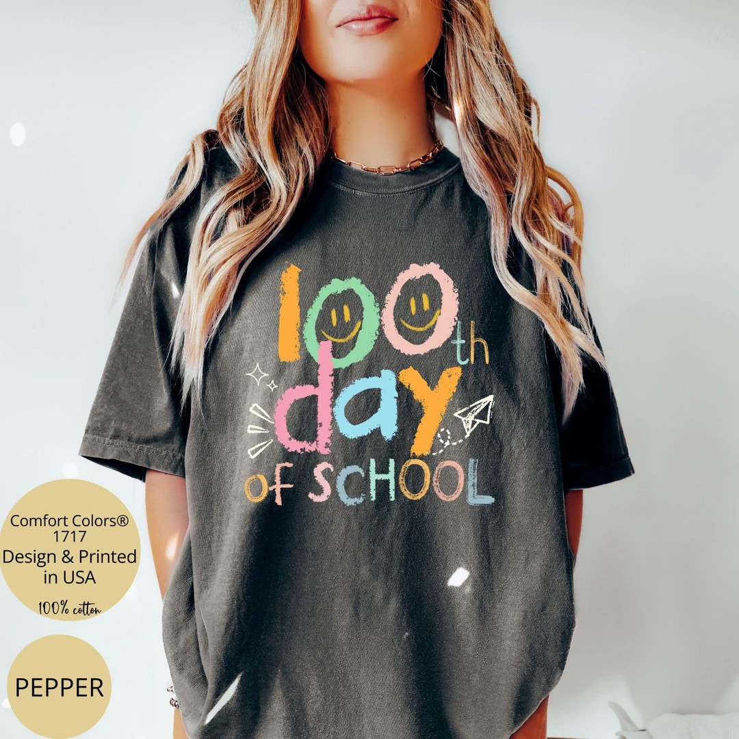 100 Days of School Shirt Comfort Colors®, 100 Day Shirt, 100th Day of School Celebration, Back t... | Etsy (US)
