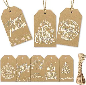 Christmas Gift Tags - 80 Kraft-Style Gift Tags with String, 8 Modern Script Designs - Thick Cards... | Amazon (US)