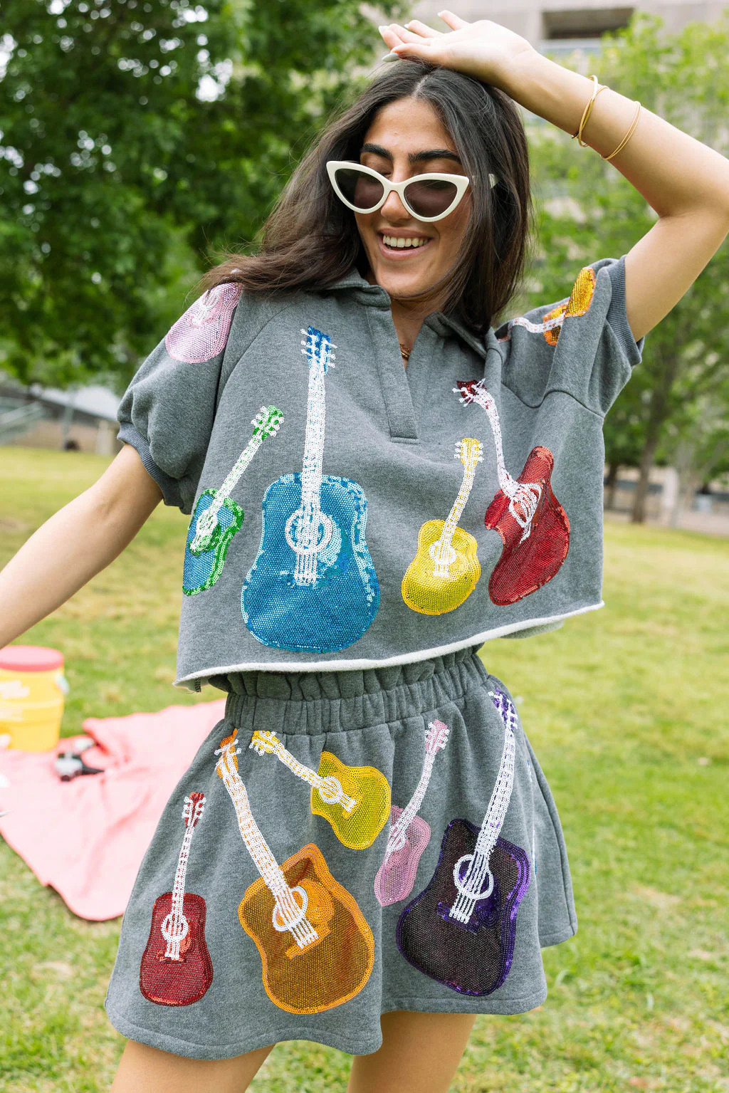 Charcoal & Rainbow Guitar Collar Top | Queen of Sparkles