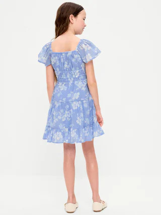 Fit and Flare Crinkle Gauze Tiered Dress for Girls | Old Navy (CA)