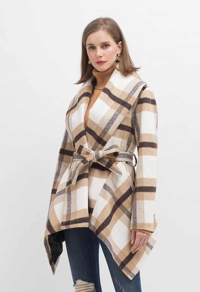 Prairie Check Rabato Coat in Light Tan | Chicwish