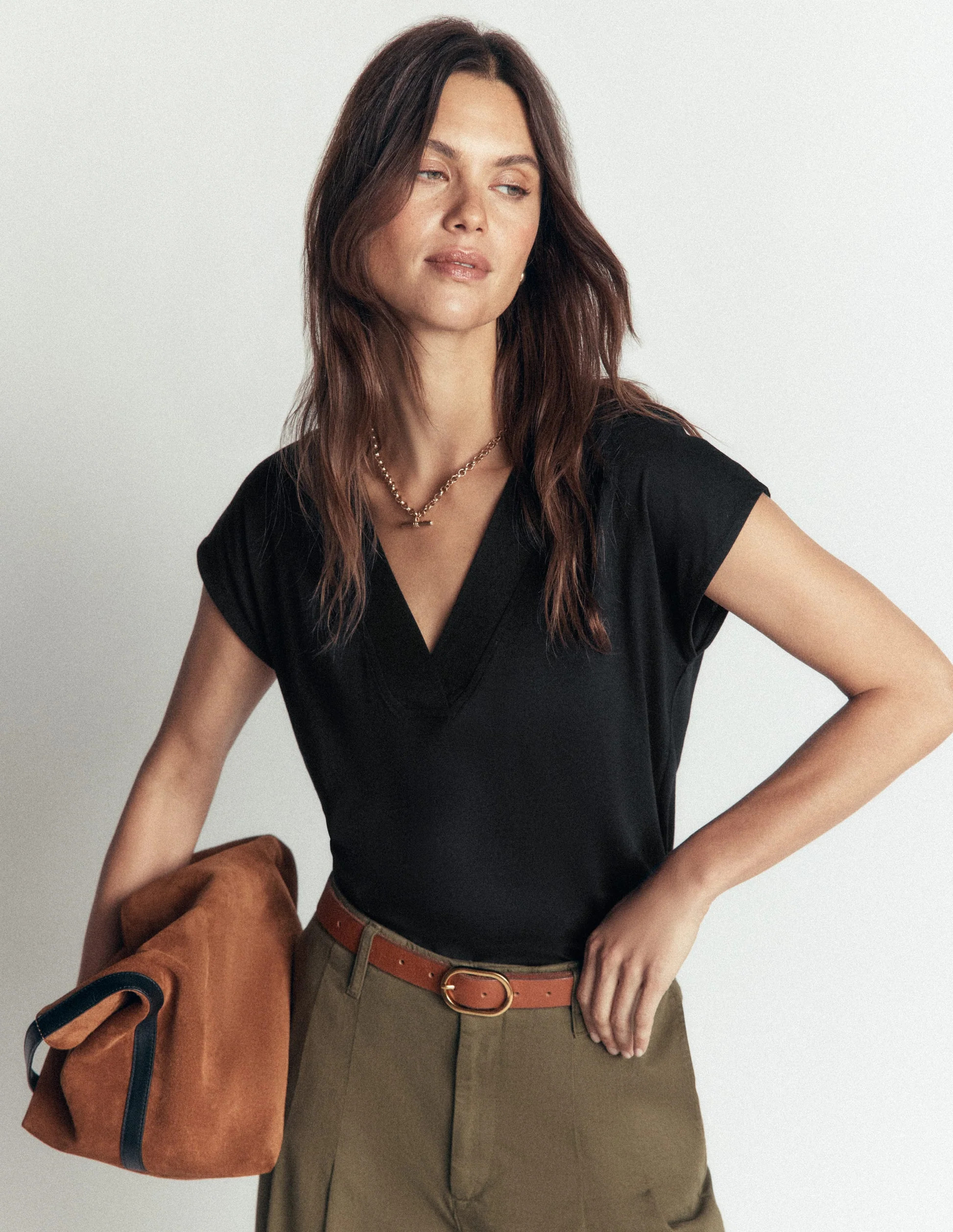 Supersoft V-neck T-shirt-Black | Boden (US)