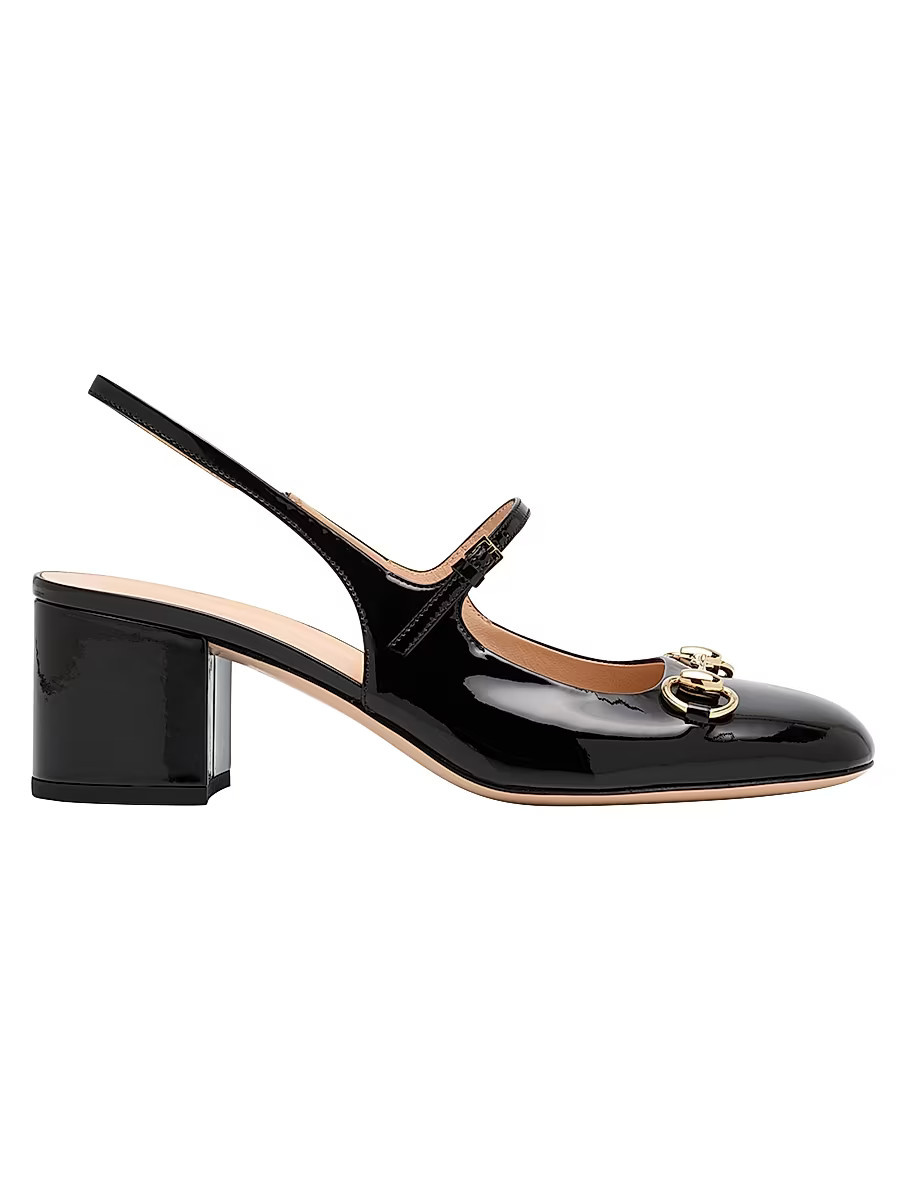 Women's Horsebit 42MM Patent Leather Slingback Pumps - Black - Size 11.5 | Saks Fifth Avenue