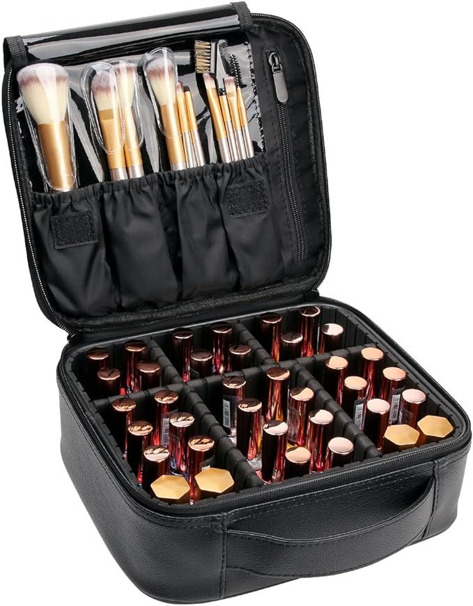 VASKER Makeup Case Makeup bags for Women Travel Cosmetic Bag Leather Organizer Bag with Adjustabl... | Amazon (CA)
