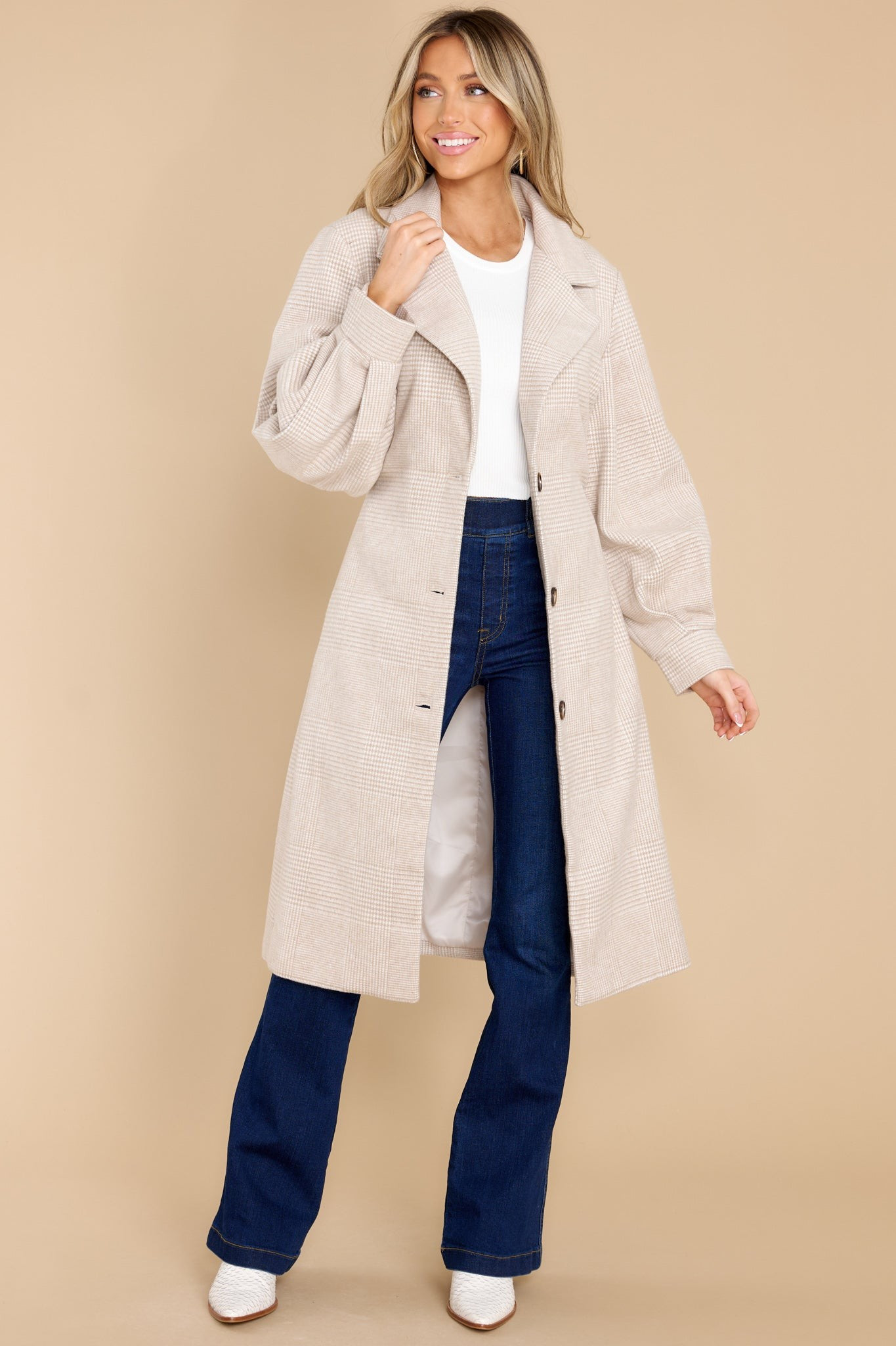 Thinking Of Love Beige Plaid Coat | Red Dress 