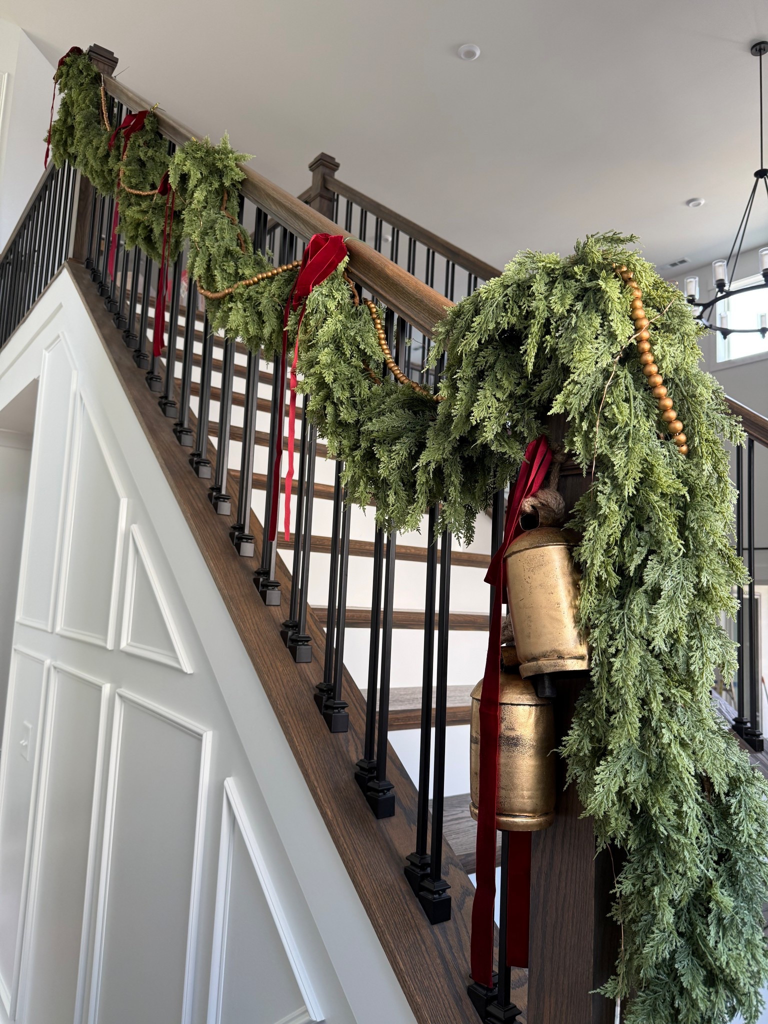 Linked everything I used for my garland on my staircase! Such a full pretty garland. I used 9ft lengths but it’s sold out. Bells are from Marshall’s. 

#LTKHome #LTKHoliday