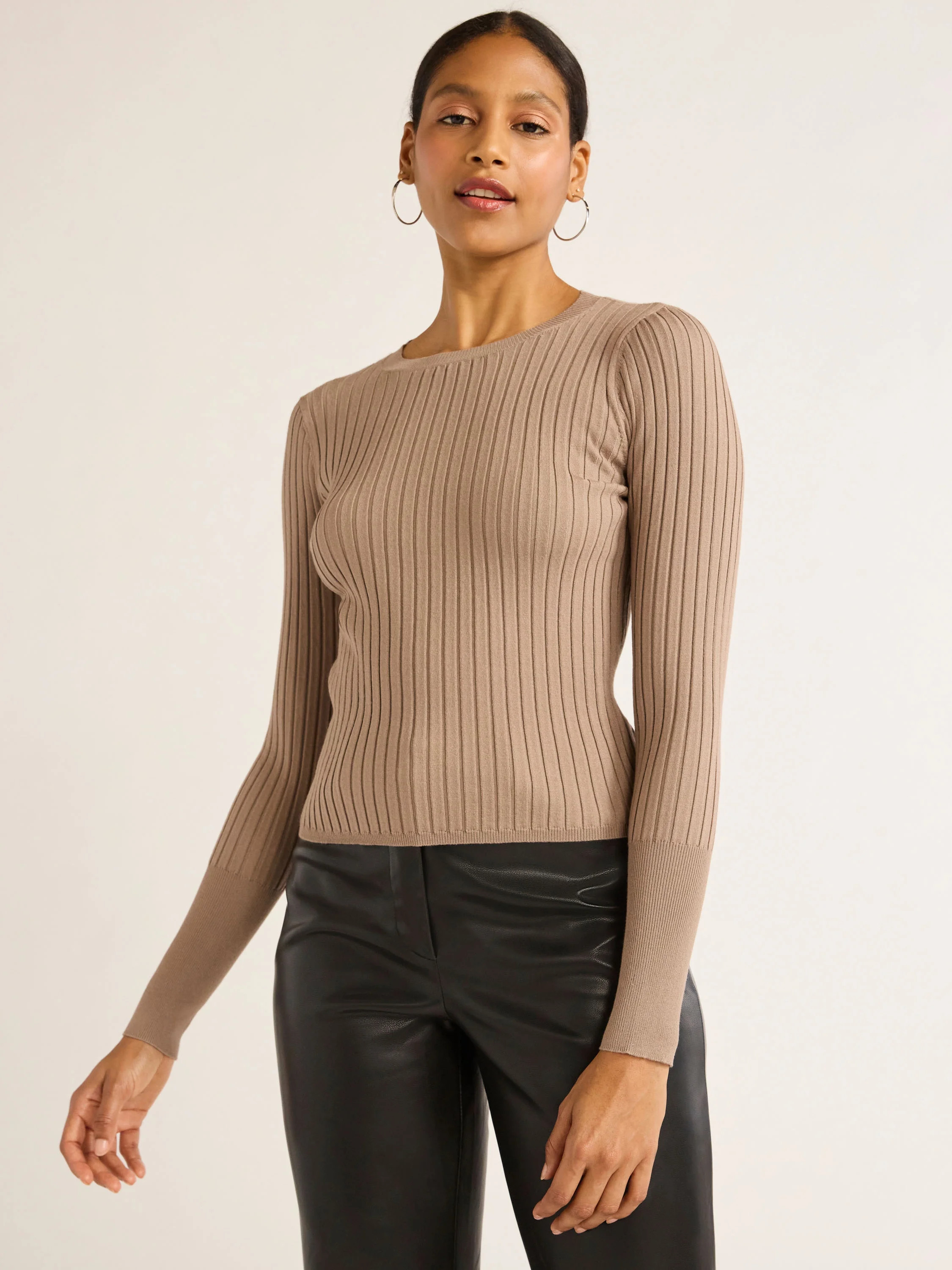 Scoop Women's Wide Ribbed Crewneck Sweater, Lightweight, Sizes XS-XXL | Walmart (US)