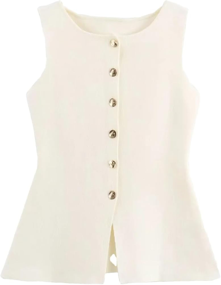 Women Sleeveless Knit Sweater Vest Solid Buttons Slim Casual Cardigan Jacket Waistcoat Top | Amazon (US)
