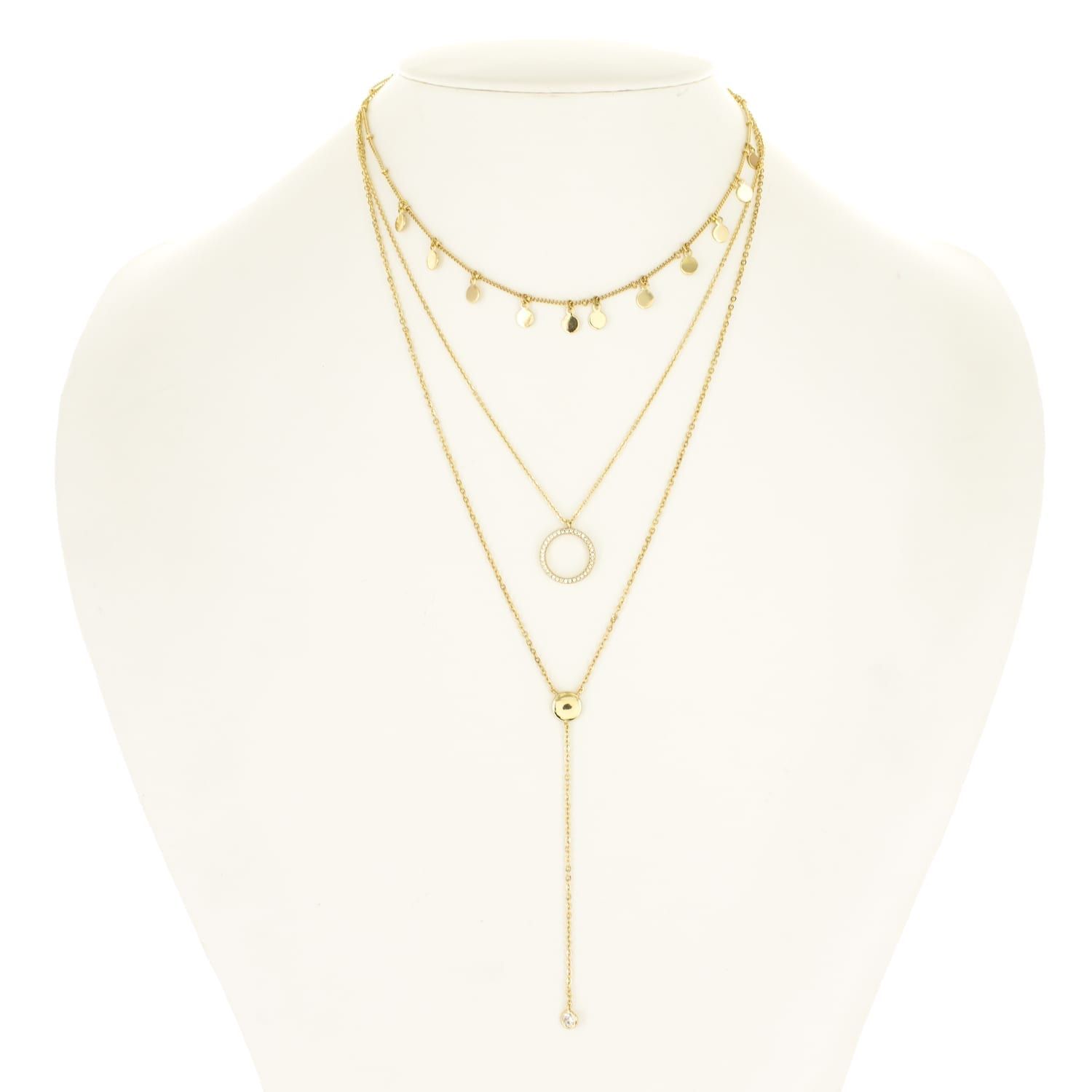 GOLD DISKS AND CIRCLE LAYERED Y-NECKLACE - Panacea Jewelry | Panacea