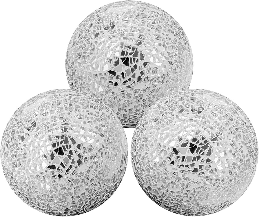 Vhxmaizxn Decoration Mosaic Glass Ball 3.35 Inch Orbs Centerpiece Crack Sphere Balls 3pcs Silver ... | Amazon (CA)
