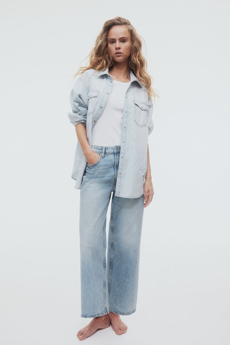 Wide High Cropped Jeans - Light denim blue - Ladies | H&M GB | H&M (UK, MY, IN, SG, PH, TW, HK)