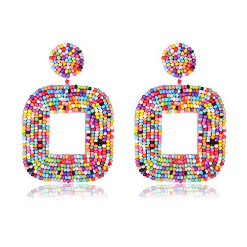 XOCARTIGE Bead Drop Earrings for Women Seed Beaded Dangle Earring Studs (A Multicolored) | Amazon (US)