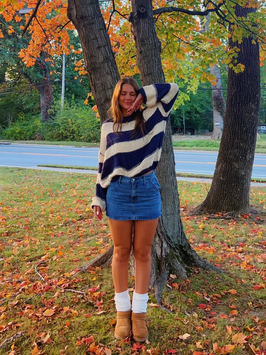 Poppy Navy and Cream Striped Oversized Sweater | Boho Pink