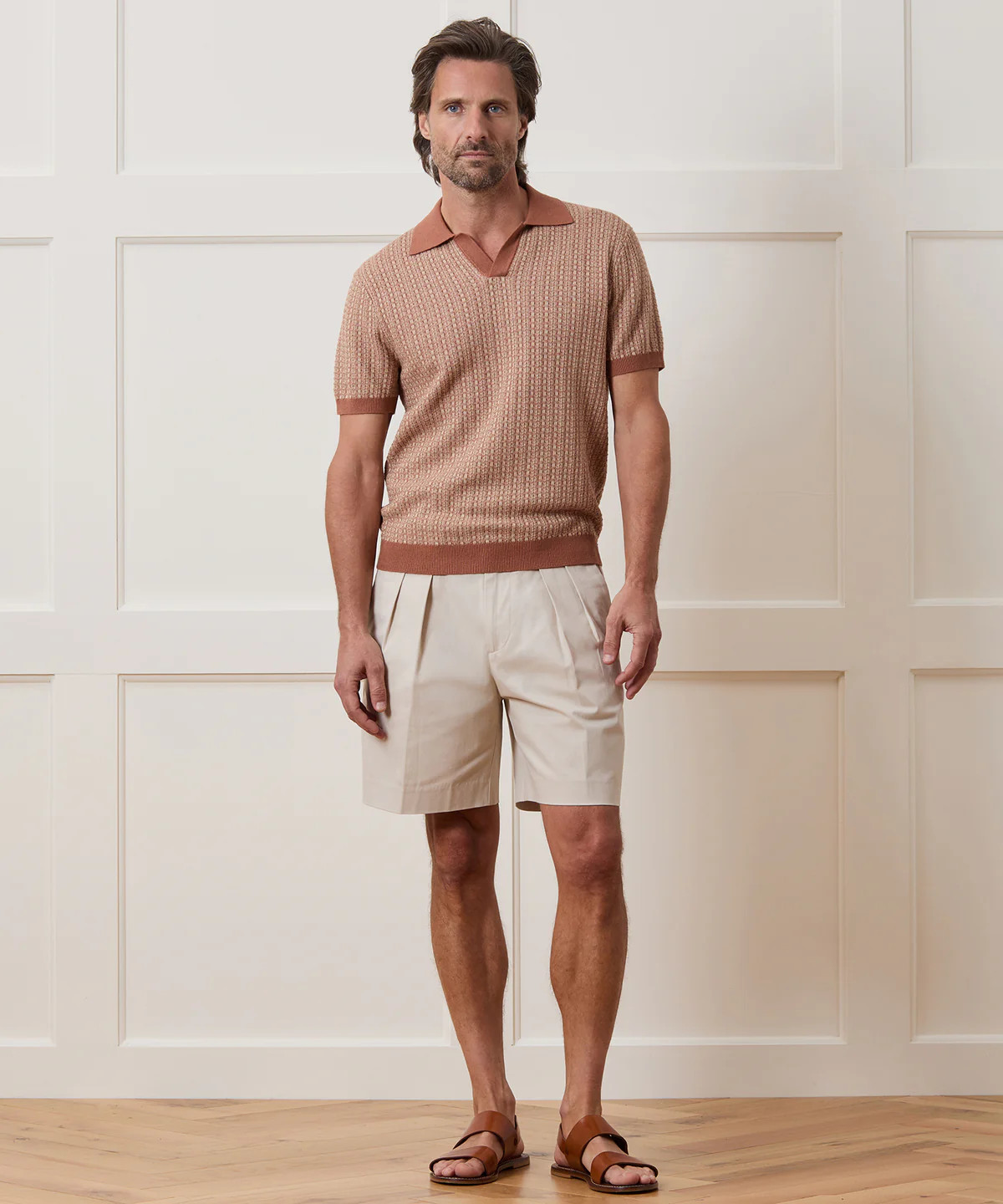 Linen Geometric Montauk Sweater Polo | Todd Snyder