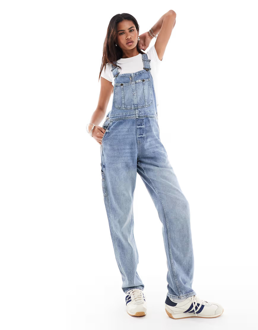 Lee workwear straight fit denim dungarees in light wash blue | ASOS (Global)