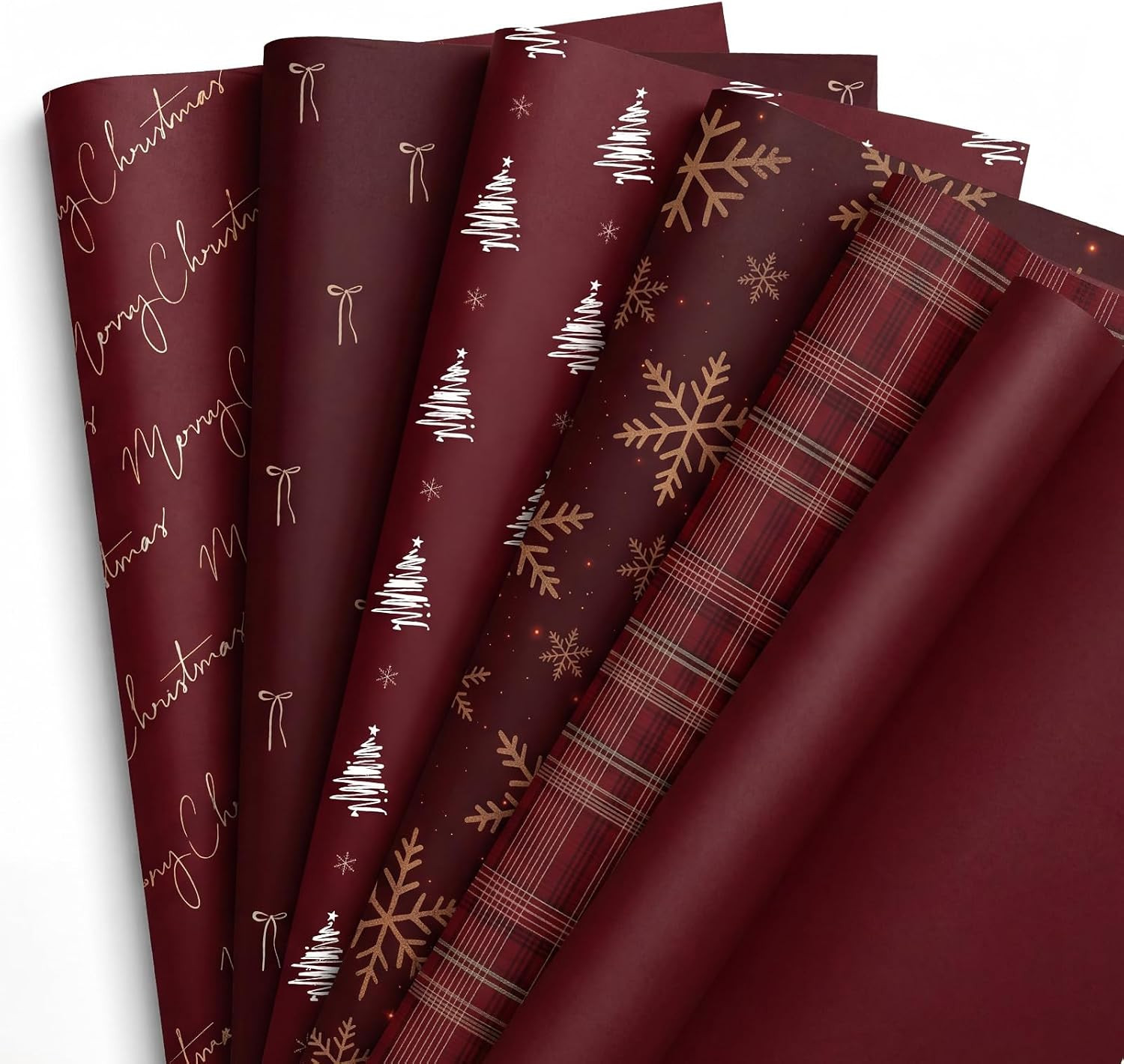 FunooFuno 12 Sheets Burgundy Christmas Wrapping Paper, 20"x29" | Amazon (US)