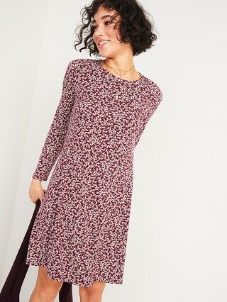 Printed Jersey-Knit Long-Sleeve Swing Dress | Old Navy (US)