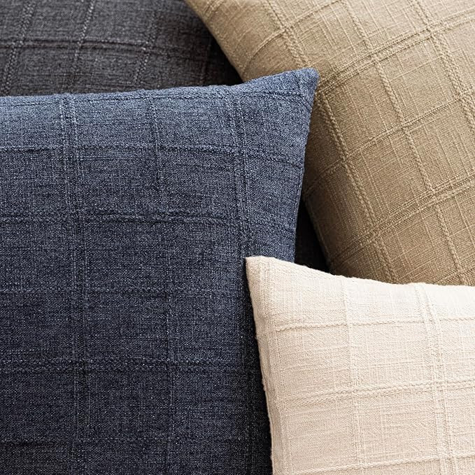 Foindtower Set of 2 Decorative Linen Check Throw Pillow Covers Neutral Farmhouse Vintage Cushion ... | Amazon (US)