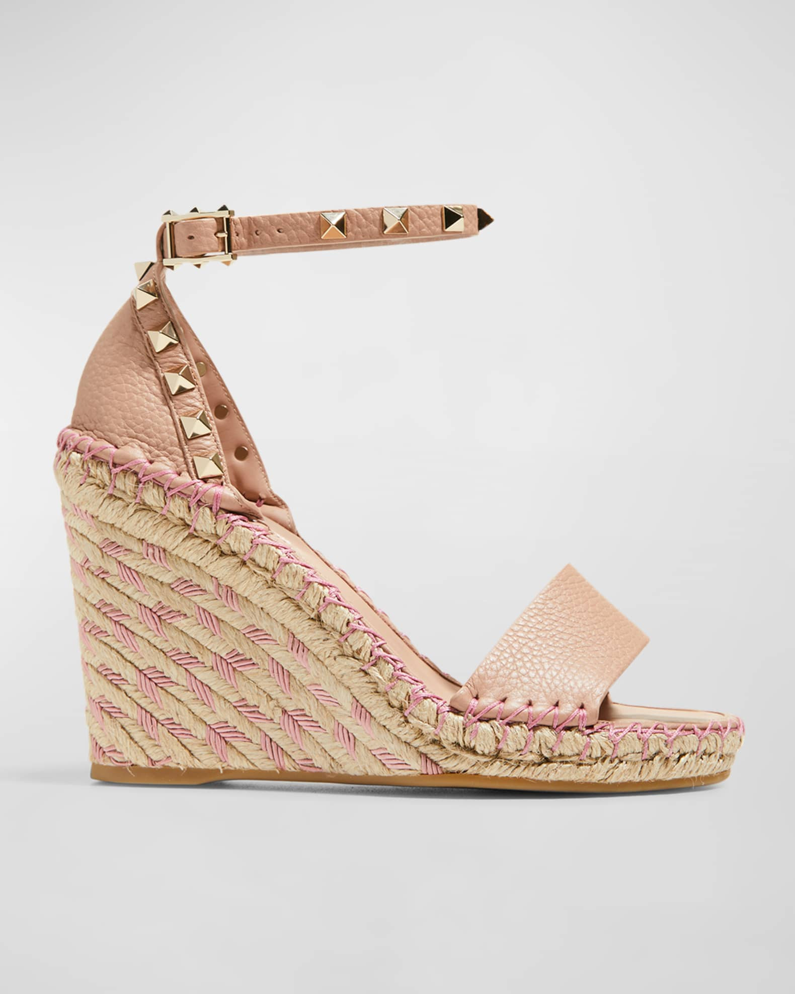 Valentino Garavani Rockstud Calfskin Wedge Espadrille Sandals | Neiman Marcus