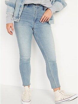 Extra High-Waisted Rockstar 360° Stretch Super Skinny Light-Wash Cut-Off Ankle Jeans for Women | Old Navy (US)