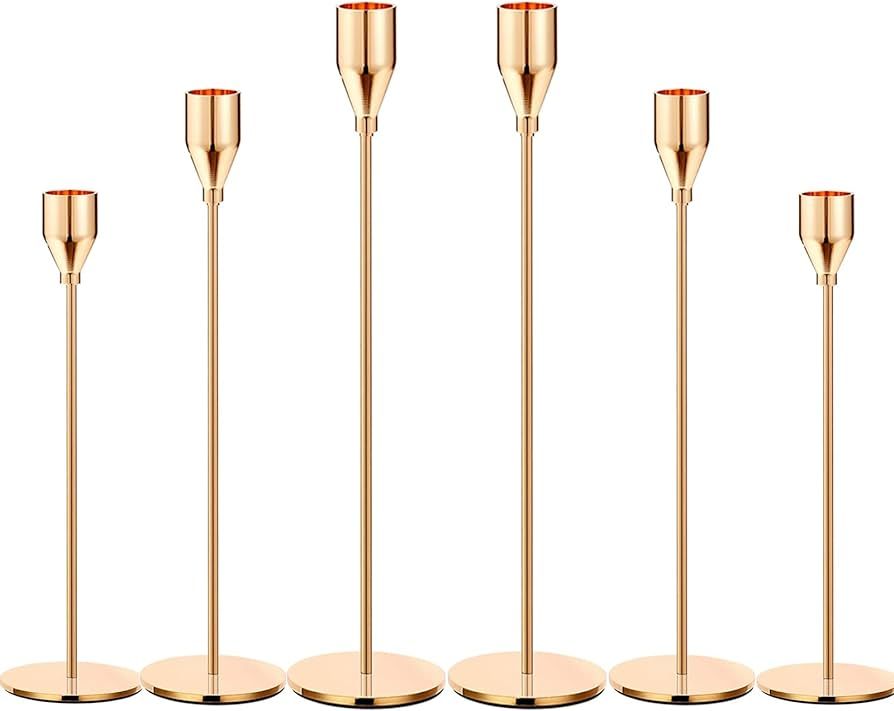 6PCS French Honey Gold Candle Holders,Set of 6 Tall Taper Candlestick fit for 3/4" Thick Pillar C... | Amazon (US)