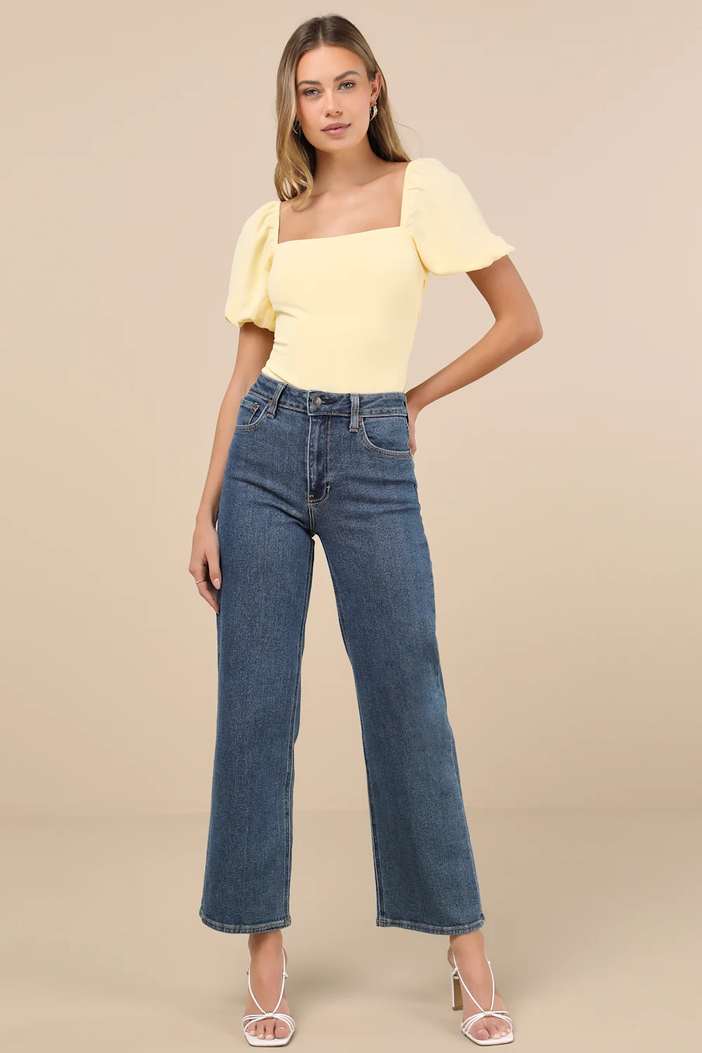 Abundance of Love Yellow Textured Puff Sleeve Tie-Back Bodysuit | Lulus