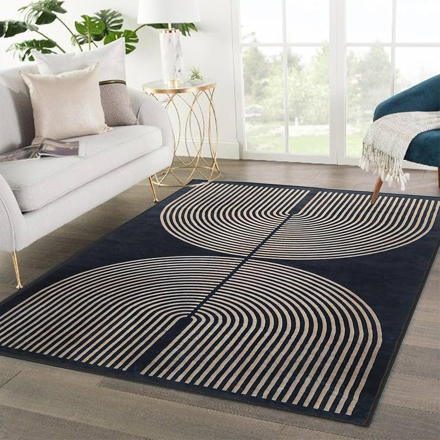 Modern Rainbow Area Rug 3x5 Black Soft Non-Skid Washable Indoor Outdoor Rug, Abstract Living Room... | Amazon (US)