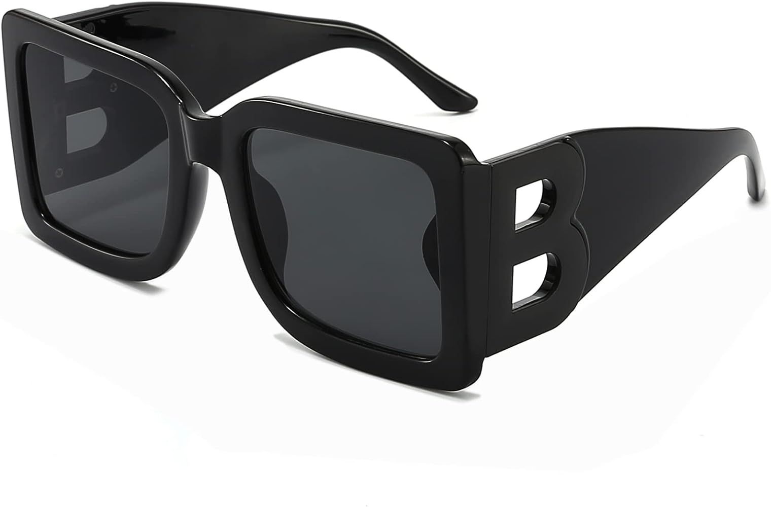 PORADAY Fashion Large Square Sunglasses for Women Men Trendy Black Thick Frame Luxury Designer Su... | Amazon (US)