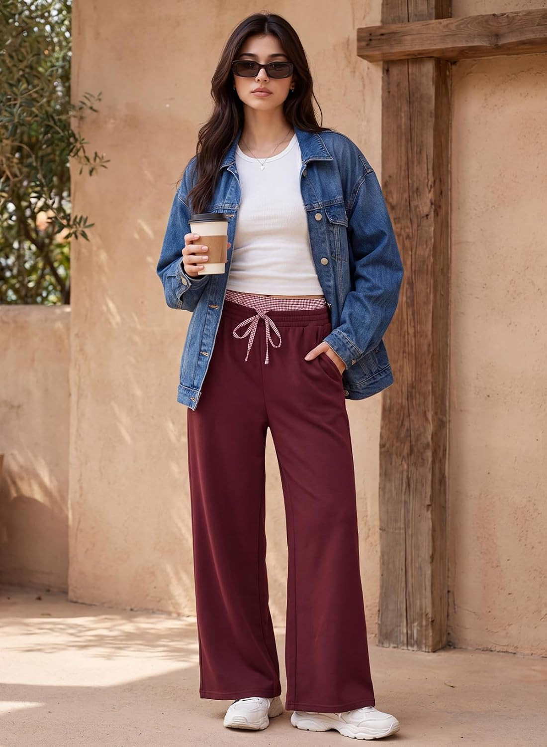Aleumdr Women's Sweatpants Double Waistband Wide Leg Pants with Pockets | Amazon (US)