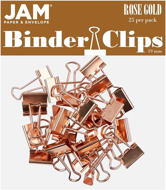 JAM PAPER Colorful Binder Clips - Small - 3/4 Inch (19 mm) - Rose Gold Binderclips - 25/Pack | Amazon (US)
