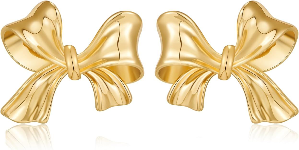 Gold Silver Bow Earrings Women Ribbon Stud Earrings Gift | Amazon (US)