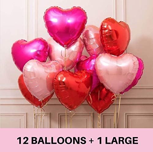 Heart Balloons 15 PACK Valentines Day Mylar Heart Shaped Balloons in Hot Pink Red Rose Gold Foil Dec | Amazon (US)