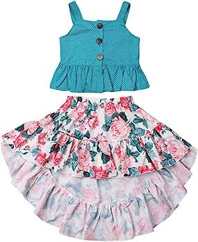 Toddler Little Girls Floral Boho Skirt Sets Summer Outfit Ruffle Tank Top+Irregular Maxi Dress Beach | Amazon (US)