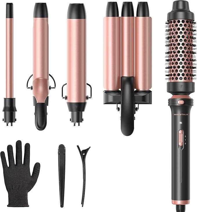 Wavytalk 5 in 1 Curling Wand Set, Dual Voltage Curling Iron Set with 5 Interchangeable Barrels In... | Amazon (US)