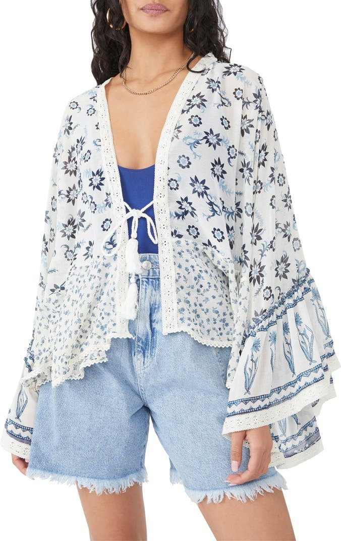 Mixed Print Tie Front Jacket | Nordstrom