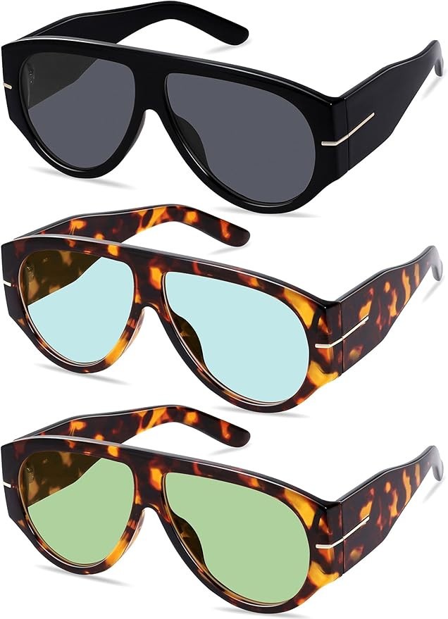 Oversized Retro Aviator Sunglasses for Women Men Trend 70s Thick Classic Vintage Style Sun Glasse... | Amazon (US)