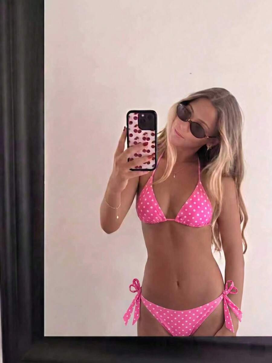 Women's Fashionable & Cute Black And White Polka Dot Design Bikini 2 Pieces Set, Essential For Be... | SHEIN