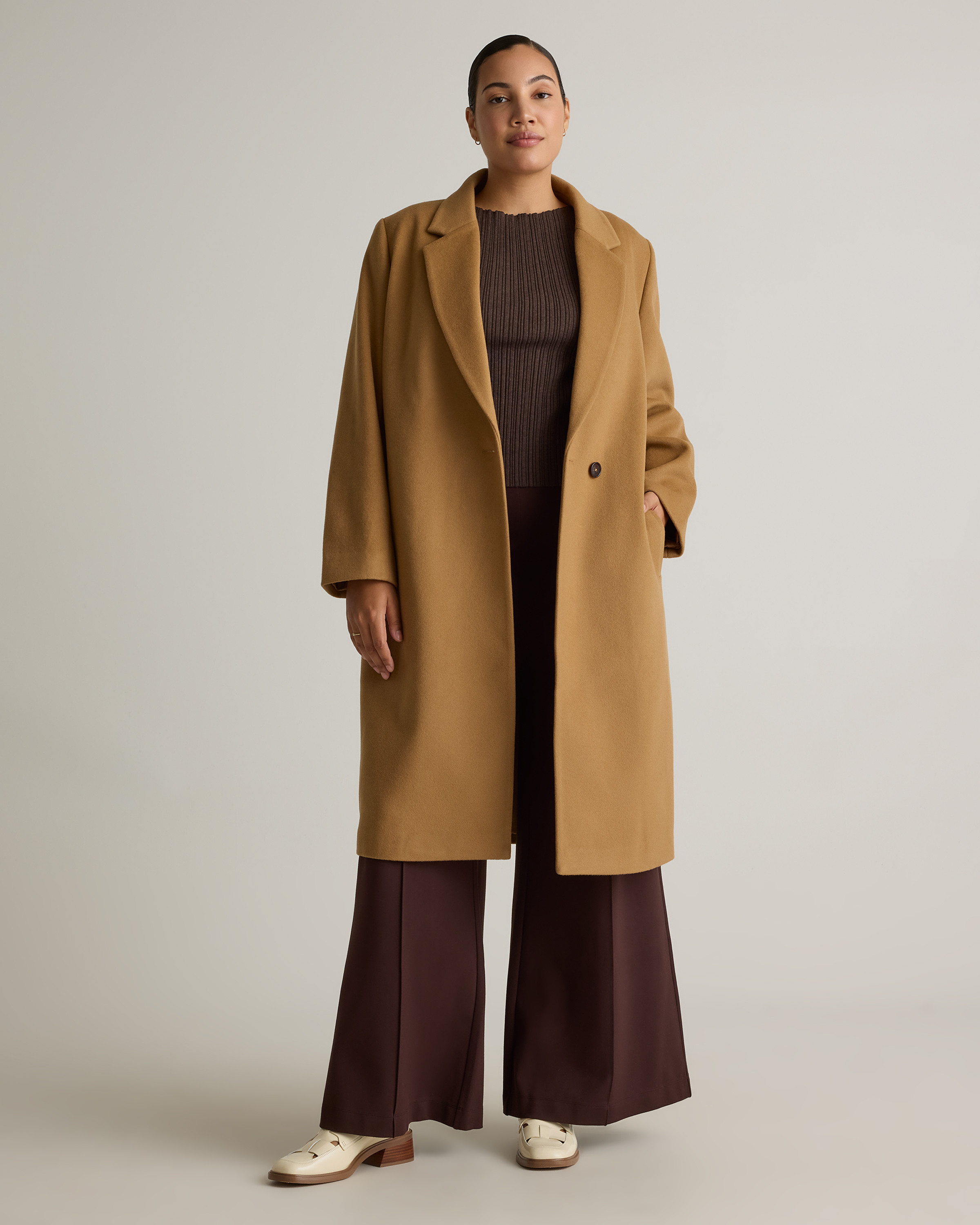 Quince | Women's Italian Wool Classic Single-Breasted Coat in Caramel, Size Small, Wool/Nylon | Quince