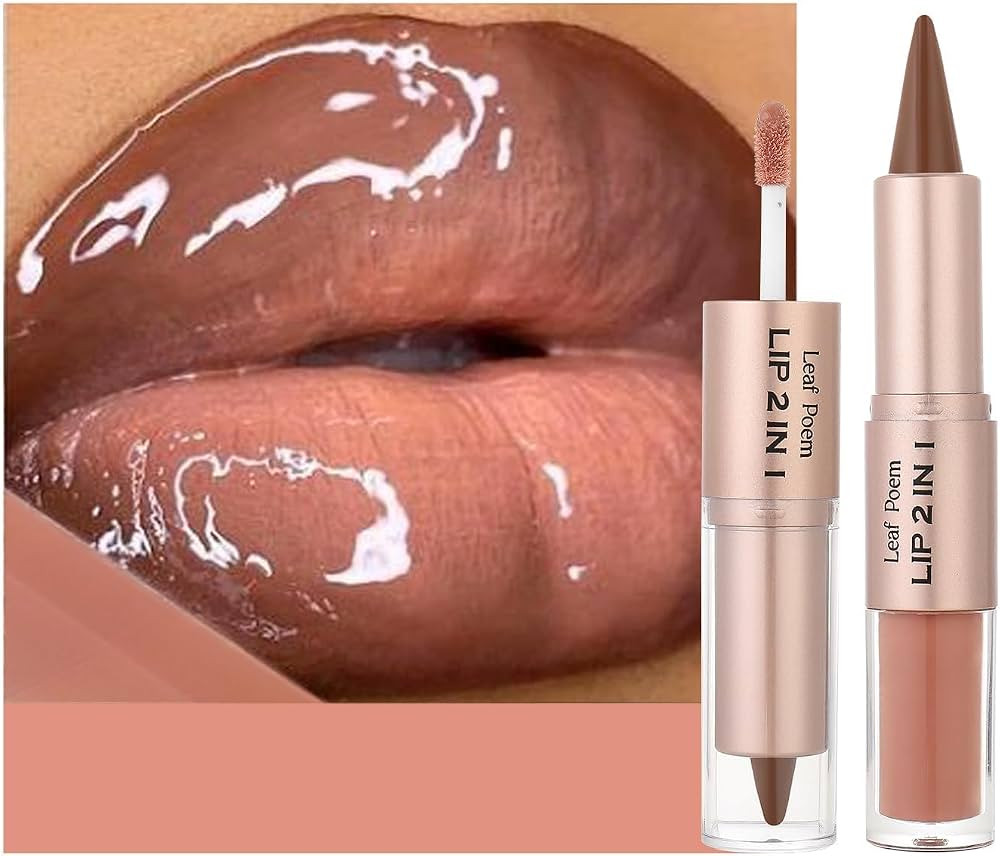 BAISEN DIARY 2-in-1 Double-Ended Matte Lip Liner & Lip Gloss Duo, Caramel Brown Nude Ombre Lip Co... | Amazon (US)