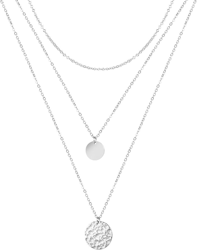 Forevereally Dainty Disc Chokers Necklace Layered Circle Necklace Bar Y Pendant Necklace 14K Real... | Amazon (US)