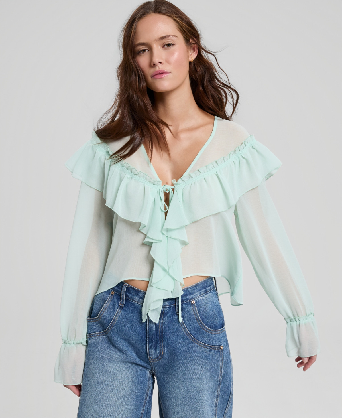 And Now This Women's Ruffled Chiffon Blouse, Macy's Exclusive - Mint | Macy's