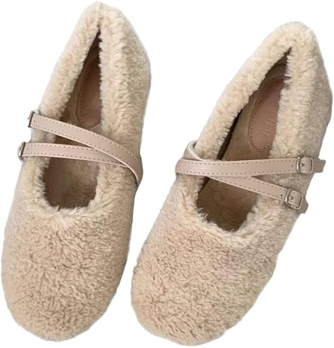 WENJIAZHIZHI Women's Warm Fur Lined Mary Jane Shoes Ankle Buckle Thick Memory Insole Comforable D... | Amazon (US)