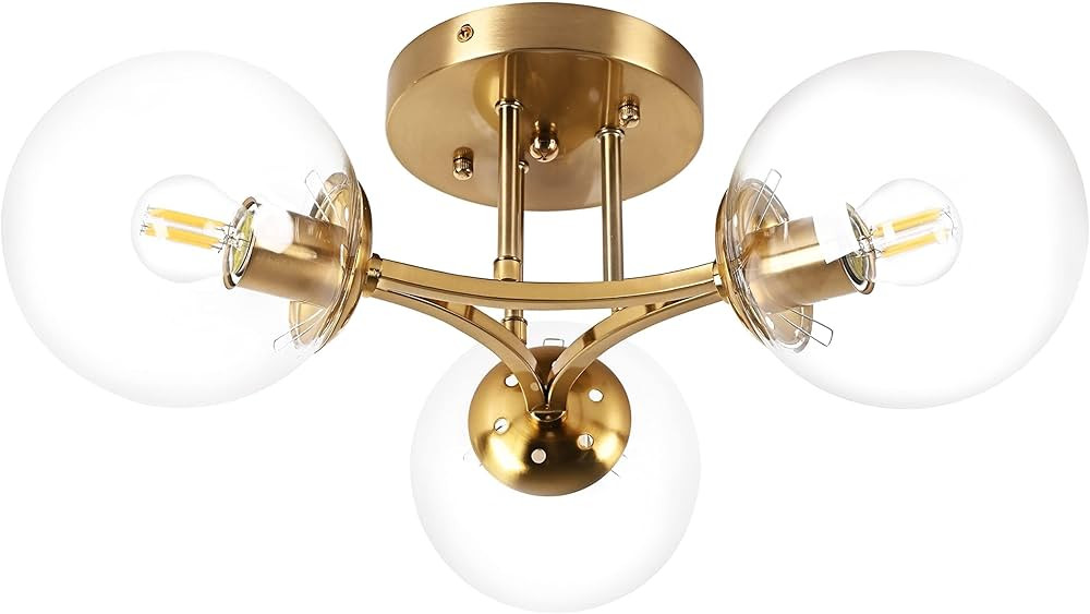 Mid Century Modern Ceiling Light Clear Globe Semi Flush Mount Ceiling Light Gold Sputnik Light Fi... | Amazon (US)
