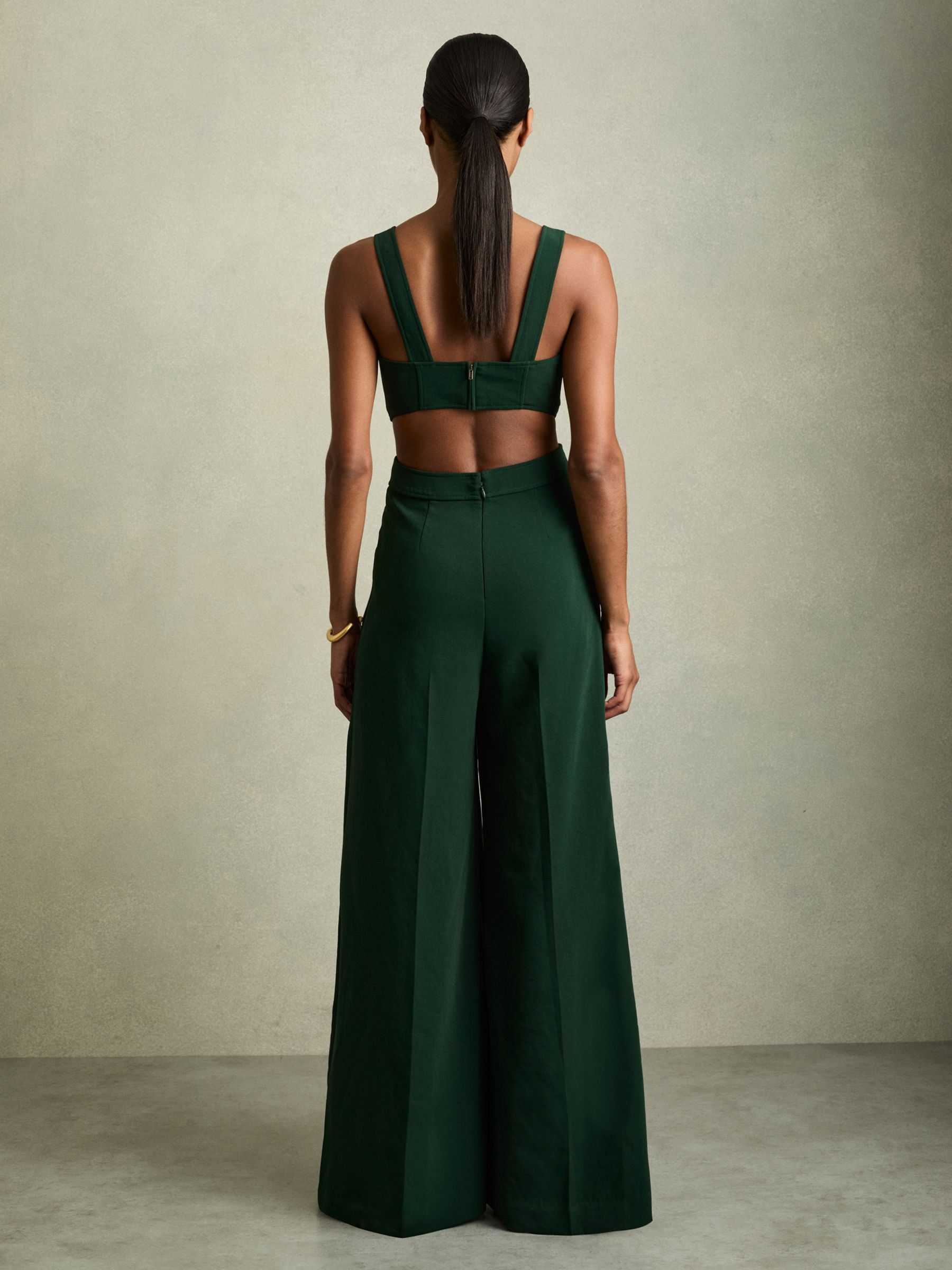 Reiss Wide-Leg Cut-Out Jumpsuit in Green - REISS | Reiss UK