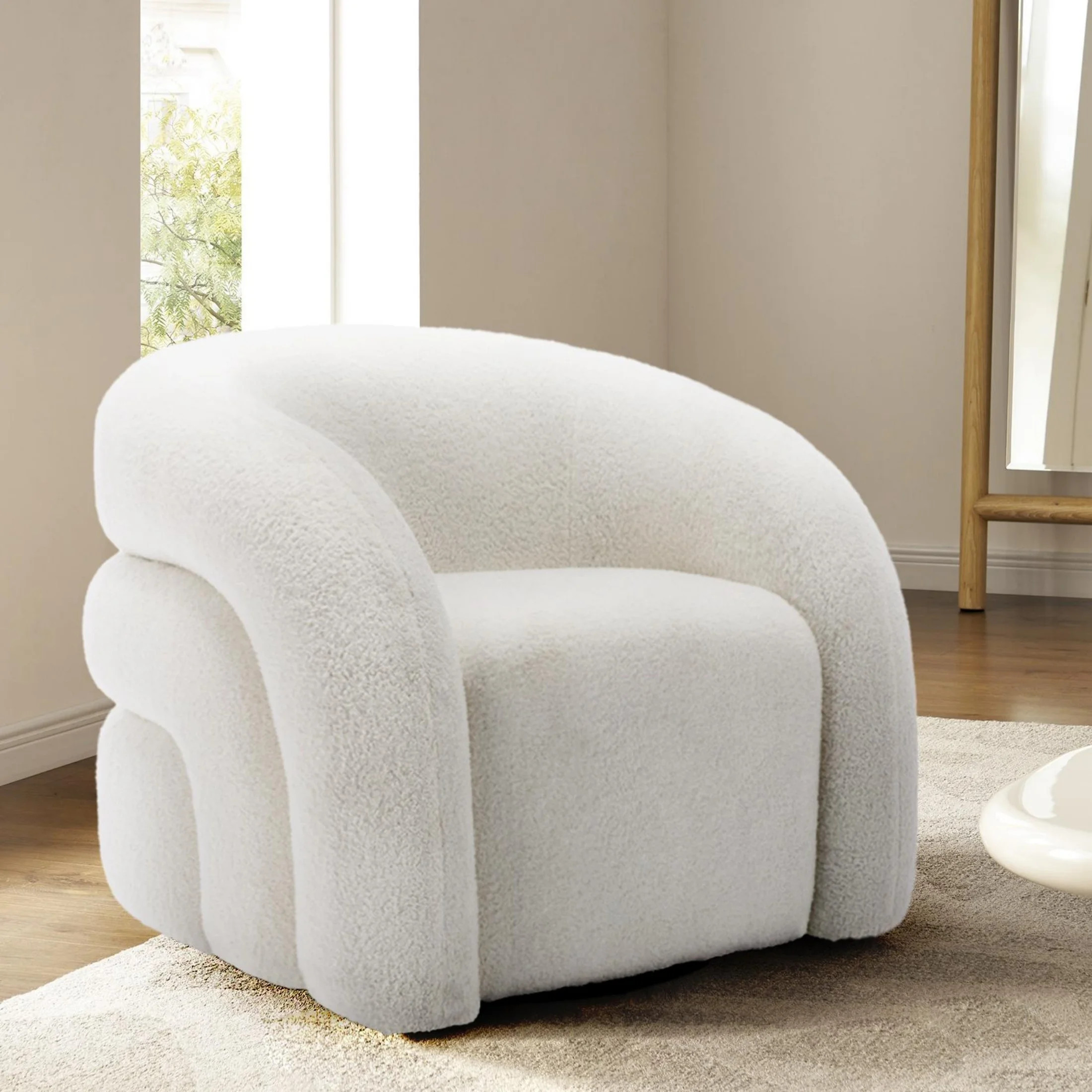 Boucle Swivel Barrel Chair, No Assembly Round Upholstered Armchair Accent Chair Single Sofa Chair... | Walmart (US)