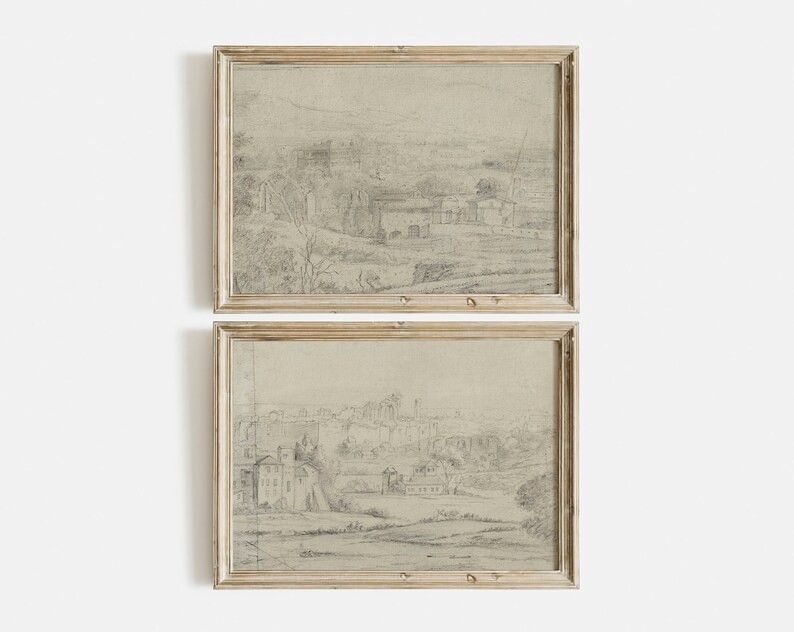 Minimalist Neutral Landscape Wall Art SET / Antique Elegant - Etsy | Etsy (US)