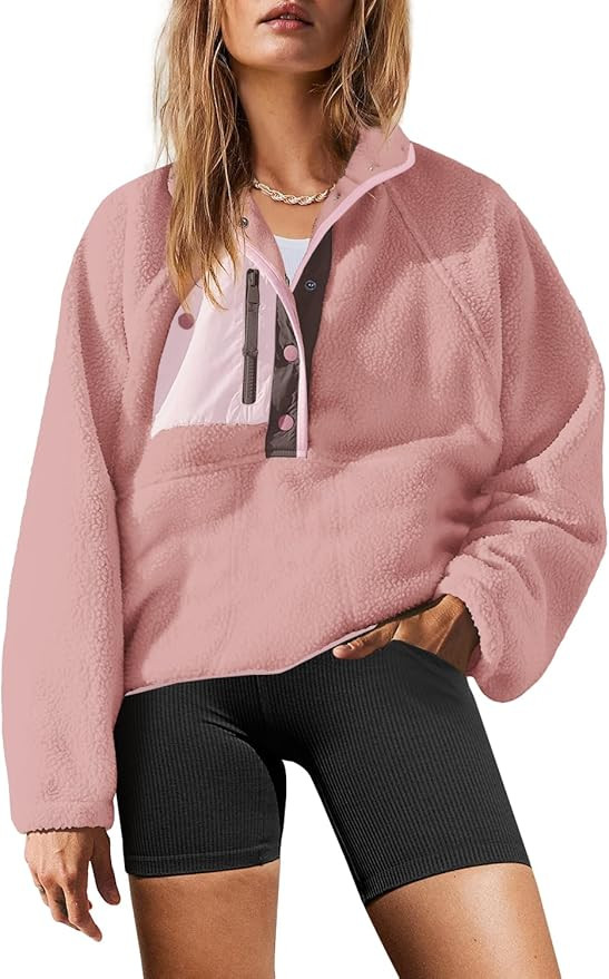 Yanekop Womens Fuzzy Fleece Pullover Sherpa Sweatshirt Long Sleeve Button Down Sweater Winter Fle... | Amazon (US)
