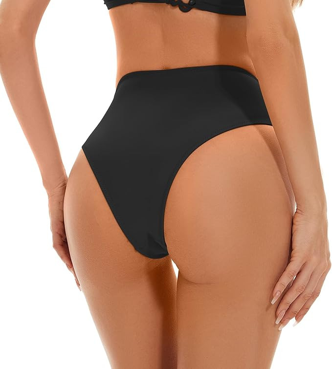 Kepblom Women's High Waisted Bikini Bottom - High Cut Cheeky Rave Bottoms for Beach, Swimming Poo... | Amazon (US)
