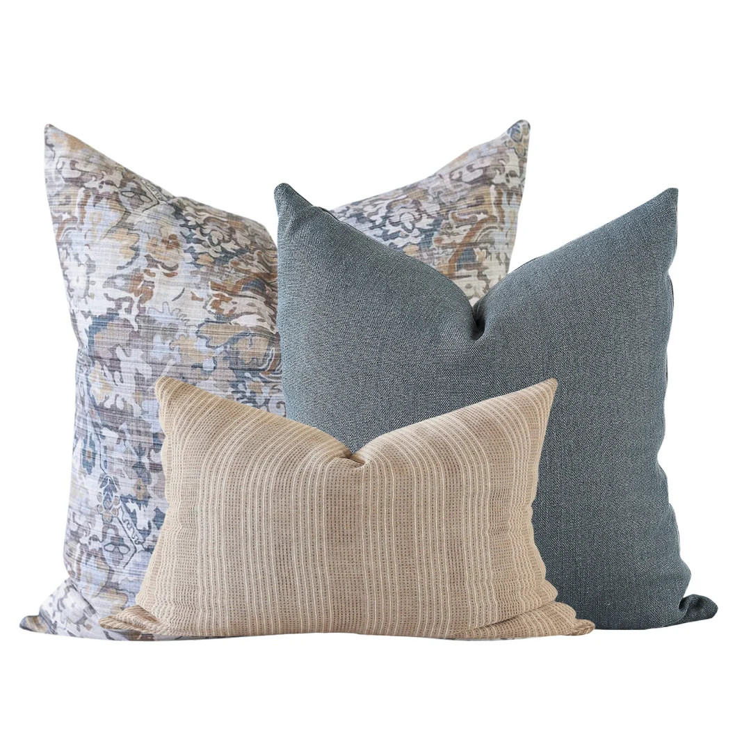 Pillow Combination Set, Hmong Pillow Cover, Blue Linen Pillow Cover, Turkish Rug Pillow Cover, De... | Etsy (US)